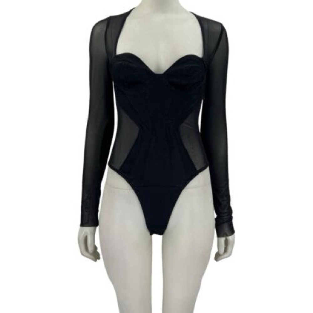 Zara Black Sheer Long Sleeve Bodysuit